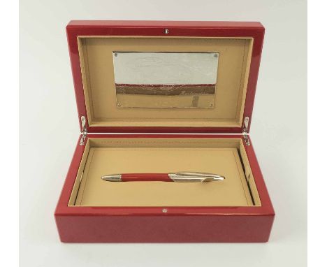 MONTEGRAPPA FOR FERRARI STERLING SILVER AND RED LACQUER BALLPOINT PEN, Limited Edition 047/360, fitted presentation box, unus