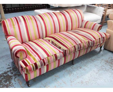 GEORGE SMITH SIGNATURE COLLECTION SOFA, three seater, with multicoloured striped upholstery on short turned front supports wi