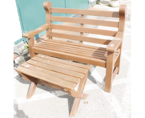 A hardwood garden bench and coffee table