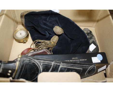 Quantity of collectable items to include a school cricket cap, leather cased compass, presentation dagger, cased divider, sto