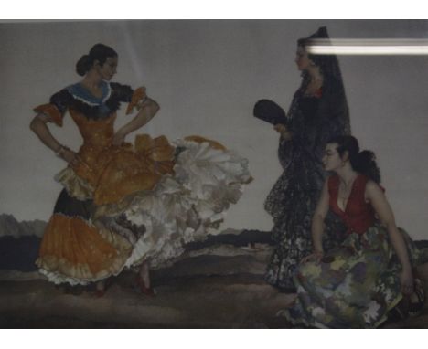 After Sir William Russel Flint Flamenco dancer Colour print Signed to margin 45cm x 61cm