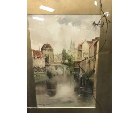 FRAMED PRINT OF DUTCH CANAL AFTER LOUIS BURLEIGH BRUHL (ENGLISH 1861 - 1942)49cm x 32cm