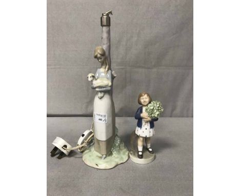 LLADRO LAMP BASE, ROYAL COPENHAGEN FIGURE AND A STAFFORDSHIRE FIGURE GROUP