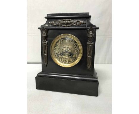 VICTORIAN MANTEL CLOCK in black slate case