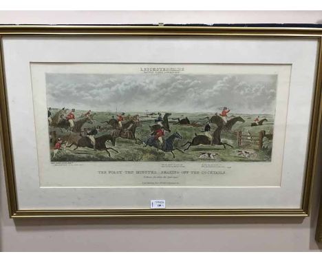 HUNTING PRINT AND A HORSE RACING PRINT