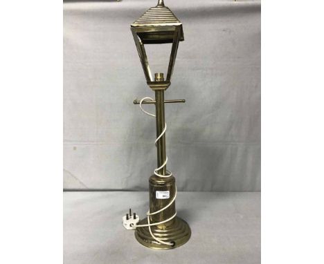 BRASS CORINTHIAN COLUMN LAMP AND ANOTHER BRASS TABLE LAMPmodelled as a street lamp