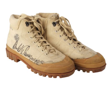 COMMANDO (1985) - Pair of Arnold Schwarzenegger-Autographed Lt. Col. John Matrix HI-TEC "Sierra Sneakers" Biker Scout Base Bo