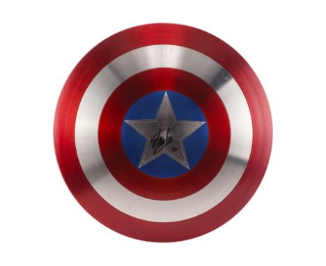 CAPTAIN AMERICA: THE FIRST AVENGER (2011) - Stan Lee-Autographed Captain America (Chris Evans) Shield Replica with Stand - A 