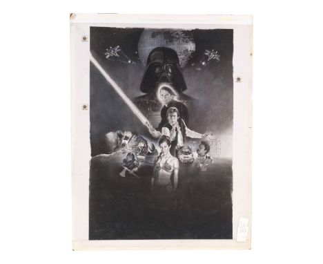STAR WARS: RETURN OF THE JEDI (1983) - Hand-Embellished Kazu Sano Style Final Production Artwork for Newspaper Ad Slick - A h