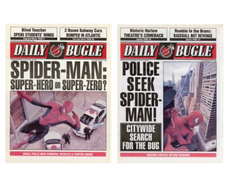 SPIDER-MAN (2002) - Pair of Daily Bugle Newspaper Covers - Two Daily Bugle newspaper covers from Sam Raimi's Spider-Man. Afte