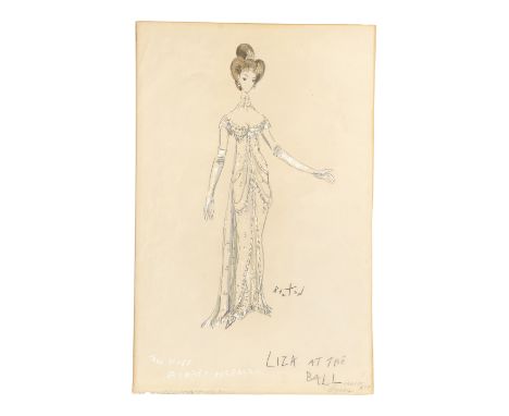 MY FAIR LADY (1964) - Hand-Drawn Cecil Beaton Eliza Doolittle (Audrey Hepburn) Embassy Ball Costume Sketch - A sketch of Eliz