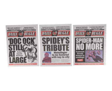 SPIDER-MAN 2 (2004) - Set of Three Daily Bugle Newspaper Covers - A set of three Daily Bugle newspaper covers from Sam Raimi'