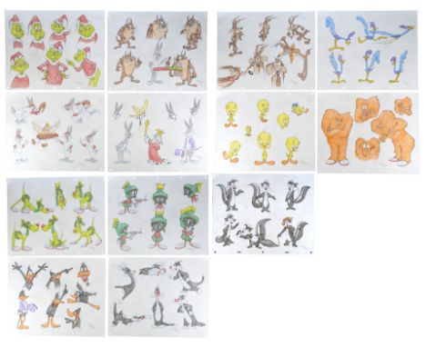 LOONEY TUNES (1929 - PRESENT) - Collection of Hand-Drawn Virgil Ross Model Sheet-Style Sketches - A collection of 13 model sh