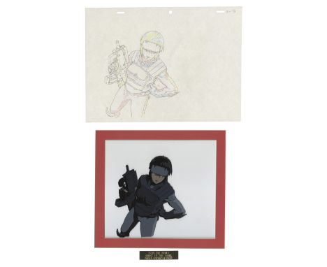 GHOST IN THE SHELL (1995) - Hand-Painted Major Motoko Kusanagi (Atsuko Tanaka/Mimi Woods) Animation Cel and Hand-Drawn Sketch