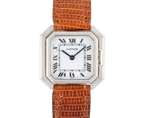 A RARE LADIES 18K SOLID WHITE GOLD CARTIER PARIS CEINTURE WRIST WATCHCIRCA 1980, REF. 78100 Movement: 17J, manual wind, signe