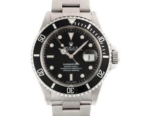 A GENTLEMAN'S SIZE STAINLESS STEEL ROLEX OYSTER PERPETUAL DATE SUBMARINER BRACELET WATCHDATED 1999, REF. 16610 WITH ORIGINAL 