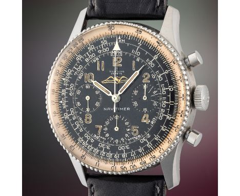 A RARE GENTLEMAN'S SIZE STAINLESS STEEL BREITLING NAVITIMER AOPA CHRONOGRAPH WRIST WATCH CIRCA 1960, REF. 806 WITH "ALL BLACK