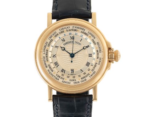 A GENTLEMAN'S SIZE 18K SOLID GOLD BREGUET MARINE HORA MUNDI WORLD TIME AUTOMATIC WRIST WATCH CIRCA 2000s, REF. 3700Movement: 