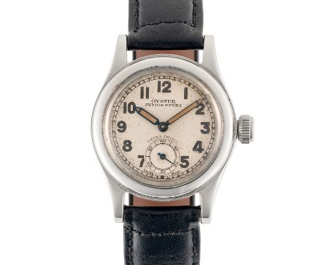 A GENTLEMAN'S SIZE STAINLESS STEEL ROLEX OYSTER JUNIOR SPORT WRIST WATCHCIRCA 1940, REF. 2784 WITH LUMINOUS ARABIC NUMERAL DI