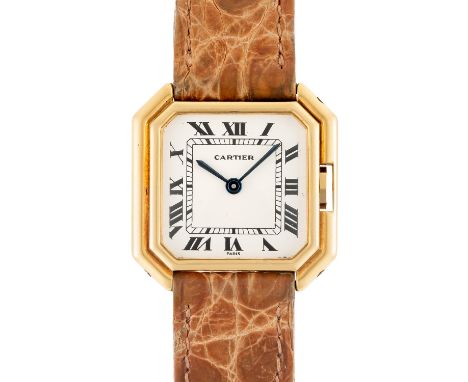 A GENTLEMAN'S SIZE 18K SOLID GOLD CARTIER PARIS CEINTURE WRIST WATCHCIRCA 1970s, REF. 78099  Movement: 17J, manual wind, sign