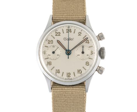 A RARE GENTLEMAN'S SIZE GALLET 24 HOUR CHRONOGRAPH WRIST WATCH CIRCA 1960s Movement: 17J, manual wind, Valjoux base cal. 7730