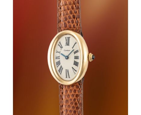 A RARE LADIES 18K SOLID GOLD CARTIER LONDON BAIGNOIRE WRIST WATCHCIRCA 1966, WITH LONDON HALLMARKSMovement: Manual wind, sign