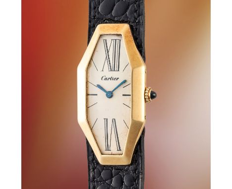 AN EXTREMELY RARE GENTLEMAN'S SIZE 18K SOLID GOLD CARTIER LONDON LOSANGE ELONGATED OCTAGONAL WRIST WATCHCIRCA 1971, ONE OF LE
