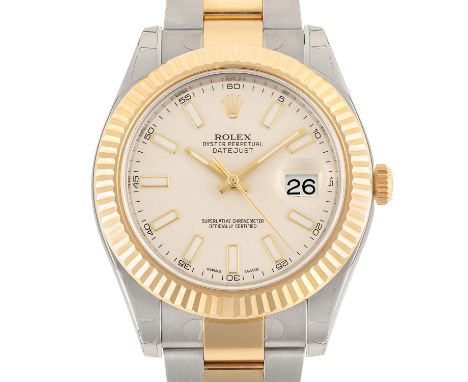 A GENTLEMAN'S SIZE STEEL & GOLD ROLEX OYSTER PERPETUAL DATEJUST II BRACELET WATCHDATED 2016, REF. 116333 UNWORN WITH PROTECTI