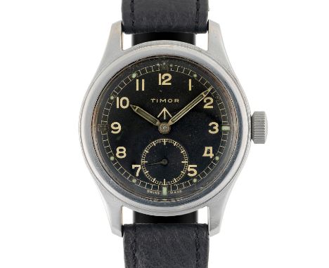 A GENTLEMAN'S STAINLESS STEEL BRITISH MILITARY TIMOR W.W.W. WRIST WATCH CIRCA 1945, PART OF THE "DIRTY DOZEN"Movement: 15J, m