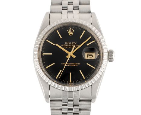 A GENTLEMAN'S SIZE STAINLESS STEEL ROLEX OYSTER PERPETUAL DATEJUST BRACELET WATCHCIRCA 1980, REF. 16030 WITH GLOSS BLACK DIAL