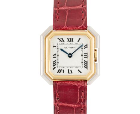 A RARE LADIES 18K SOLID WHITE & YELLOW GOLD CARTIER PARIS CEINTURE WRIST WATCHCIRCA 1980, REF. 78210Movement: 17J, manual win