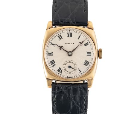  A GENTLEMAN'S SIZE 18K SOLID GOLD ROLEX CUSHION WRIST WATCH CIRCA 1930s, REF. 1928Movement: 18J, manual wind, signed Rolex O