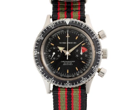 A GENTLEMAN'S SIZE STAINLESS STEEL NIVADA GRENCHEN CHRONOMASTER AVIATOR SEA DIVER CHRONOGRAPH WRIST WATCH CIRA 1966, REF. 850