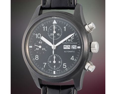 A RARE GENTLEMAN'S CERAMIC IWC FLIEGER CHRONOGRAPH WRIST WATCH DATED 1994, REF. 3705 LESS THAN 2000 PIECES PRODUCED, THE FIRS