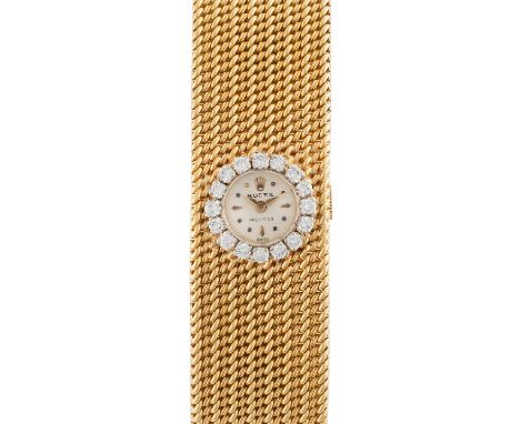 A FINE LADIES 18K SOLID GOLD & DIAMOND ROLEX PRECISION COCKTAIL BRACELET WATCHCIRCA 1960sMovement: 17J, manual wind, signed R