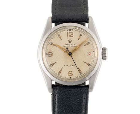 A MID SIZE STAINLESS STEEL ROLEX OYSTERDATE PRECISION WRIST WATCHCIRCA 1950, REF. 6066 WITH "ROULETTE" DATEMovement: 17J, man