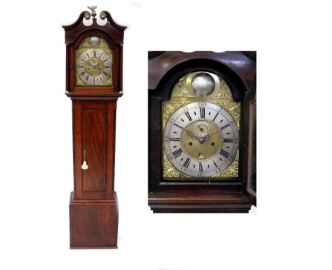 A George III mahogany longcase clock with broken swan neck pediment centred with an eagle finial above brass dial inscribed '