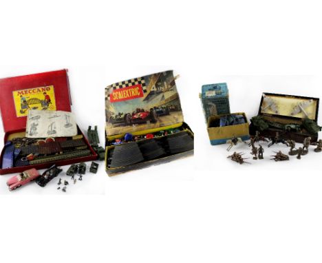 A quantity of mixed toys to include hand painted lead soldiers, mounted cavalry, Dinky aeroplanes, army vehicles to include t