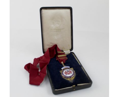 A hallmarked silver enamelled shield-shaped medal, the central panel with shield bearing  'Leicester &amp; Leicestershire Paw