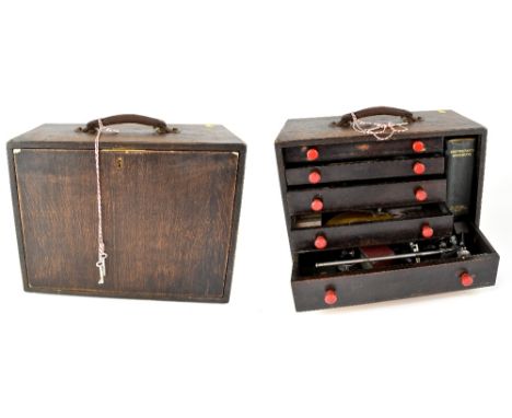 Engineers tool maker's chest and tools including measuring height blocks (imperial measurements), a Moore &amp; Wright 0-1 in