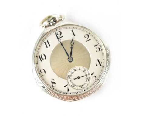 E Studebaker, Southbend Watch Co, USA; a 14kt gold filled Art Deco open face pocket watch, the silvered sunken dial set with 