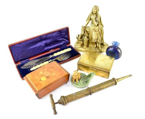 Various collectibles to include a heavy brass ornament depicting a Middle Eastern lady resting with large water ewer by her f