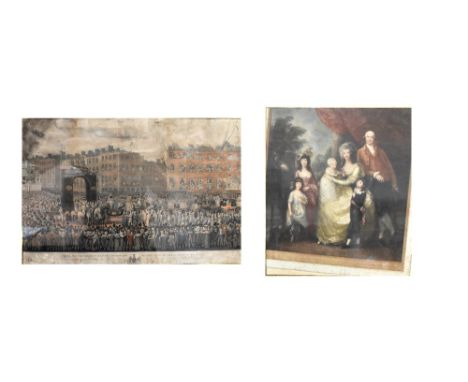 Two 19th century hand tinted prints, both in verre églomisé and gilt frames, a portrait of Royal Family with children, 52 x 4