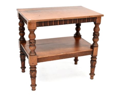 A mahogany buffet with frieze decoration and turned supports, width 90cm, height 86cm, depth 57cm.