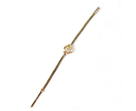 A Ladies' Accurist 9ct gold watch with 9ct gold thin herringbone strap, hallmarked, approx 14.3g.