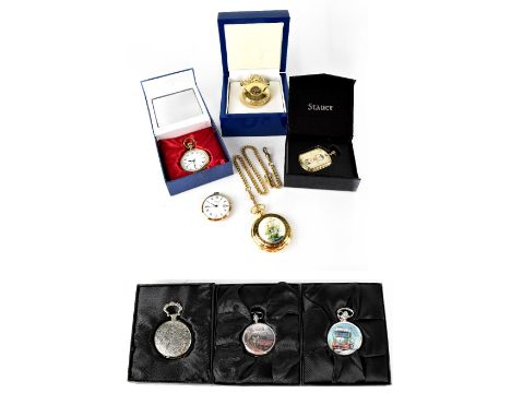 Eight modern collectors' pocket watches including Stauer 'Grandfather' pocket watch, Eddie Stobart, steam train, etc (8).