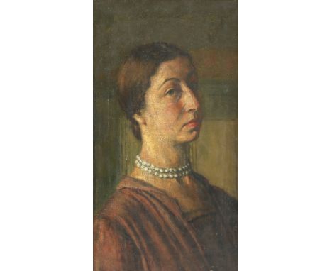 English school, portrait of a lady with a pearl necklace, oil on canvas, signed indistinctly H. B***k. 45cm x 25cm.  