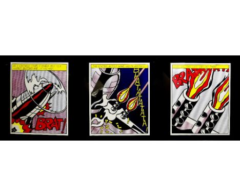 After Roy Lichtenstein. 'As I Opened Fire.....', triptych of prints, unsigned. Each framed and glazed, frame size: 80 x 70cm 