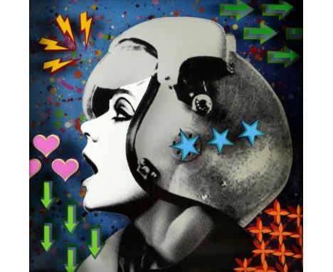 § Static (British, b.1983). Spray paint, screen print on glass and aluminium in a bespoke frame. Signed and numbered 1/3on re