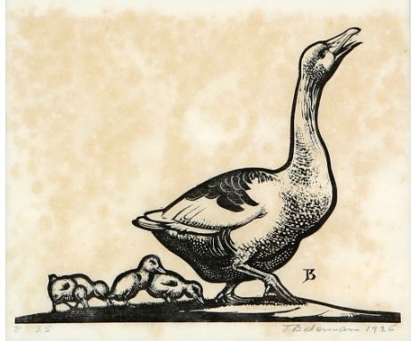 James Bateman (1893-1959).  Goose and Goslings. LE Woodcut print, impression number 8 of 25. Signed in pencil and dated 1926.